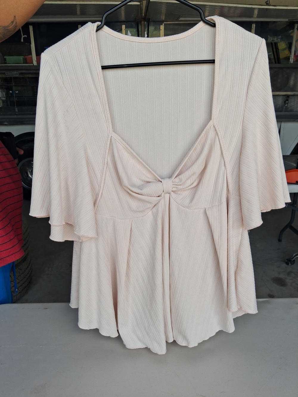 Light Pink Tie-Front Flutter Sleeve Women’s Top